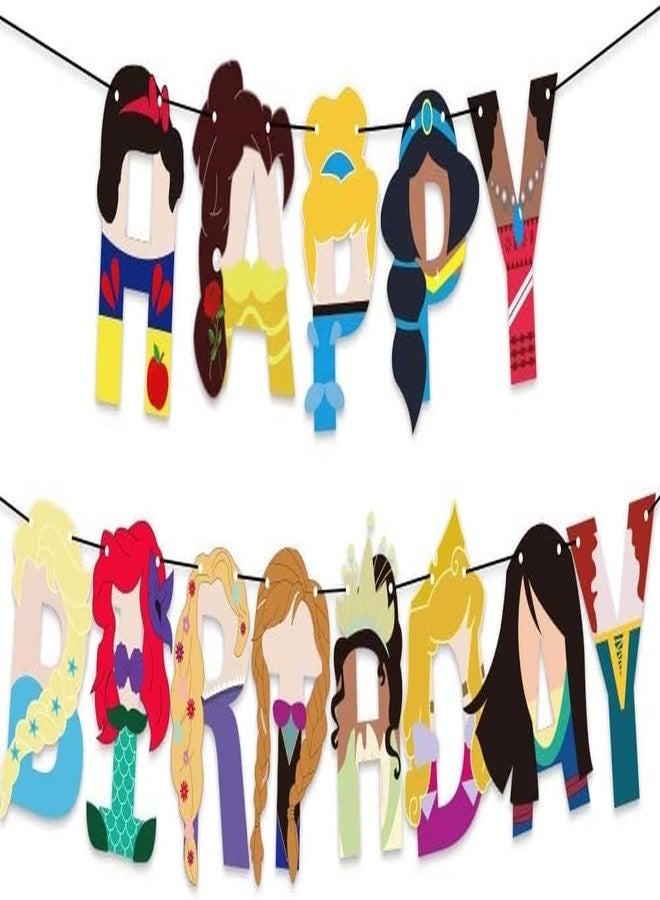 JAGMAG Princess Happy Birthday Banner, Princess Party Supplies Happy Birthday Banner, Princess Party for Girl - Image 1